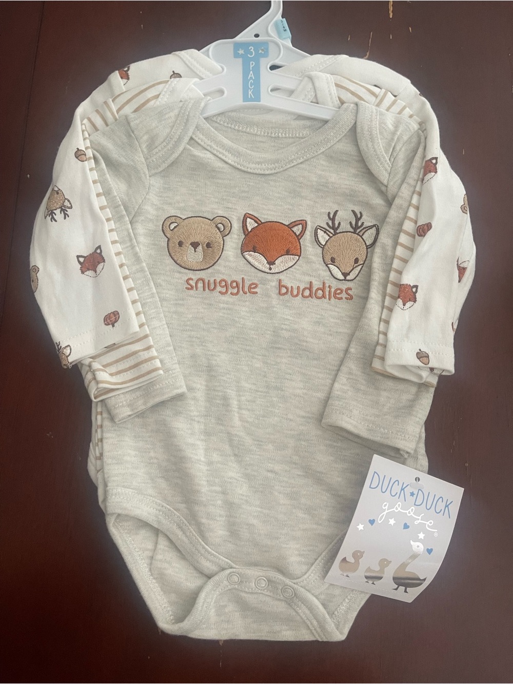 Duck Duck Goose Snuggle Buddies Beige & Cream Baby One-Piece 3-Pack